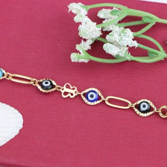 "Evil Eye Charm Rose Gold Bracelet with Butterfly Accent, XPBL1029 - Picture 13 of 13